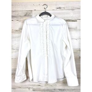 Foxcroft Womens 12 White Kris No Iron Pinpoint Tuxedo Bib Button Up Tunic Shirt